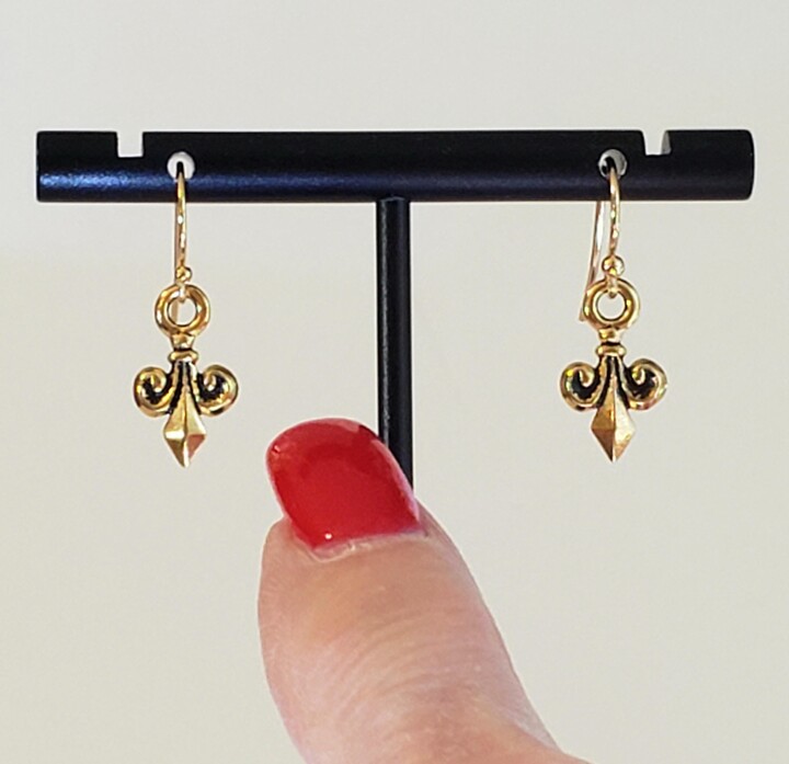 Etsy Antique Gold French Fleur De Lis Post | Stud Earrings in 14K Plated Pewter With Filled Bali Hooks Ball Ends