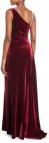 Thumbnail for your product : Rickie Freeman For Teri Jon Velvet Sleeveless Low-Back Evening Gown w/ Embellishments