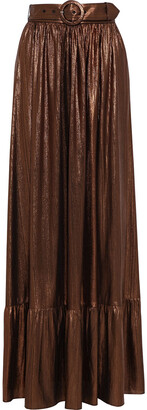 retrofete Serene Belted Lamé Maxi Skirt