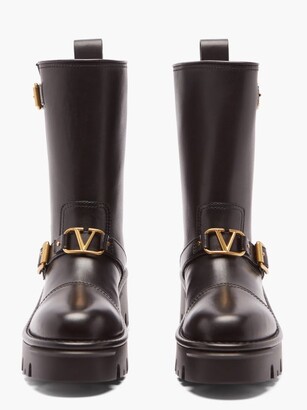 Valentino Garavani V-logo Leather Boots - Black