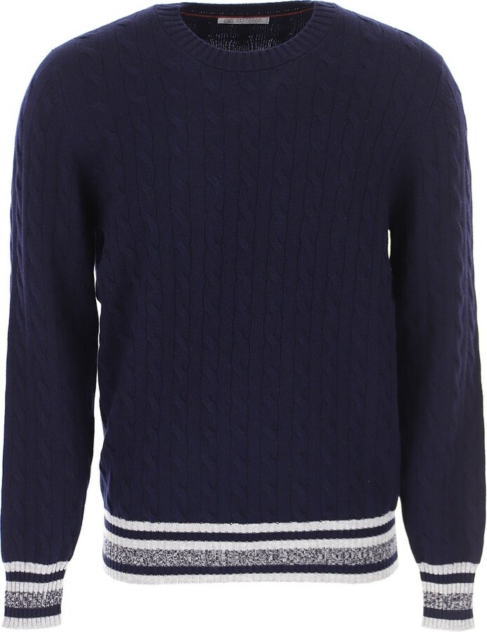 Bigbarry Mens Striped Knitwear Contrast Color Curved Hem Pullover Sweater Jumper 