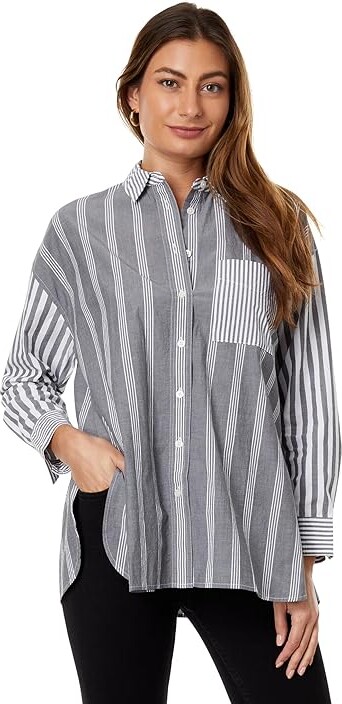 Women Long Sleeve Grey Stripe Shirt | ShopStyle