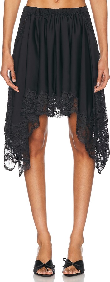 RABANNE Satin Lace Skirt in Black