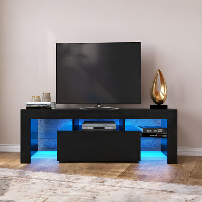 Ivy Bronx Black TV Stand With LED RGB LightsFlat Screen TV Cabinet Gaming Consoles - In Lounge Room Living Room And Bedroom(Black)