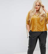 Thumbnail for your product : Elvi Allover Velvet Shirt With Tie Ruched Sleeve