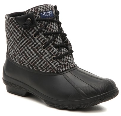 gray and black duck boots