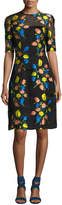 Thumbnail for your product : Lela Rose Holly Floral Fil Coupe Elbow-Sleeve Dress