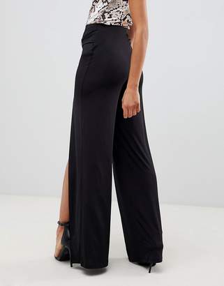 ASOS Design DESIGN slinky wide leg trousers with split front and d-ring