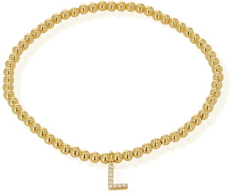 Ron Hami 14K Yellow Gold Diamond Initial Charm Beaded Bracelet - 0.09 ctw