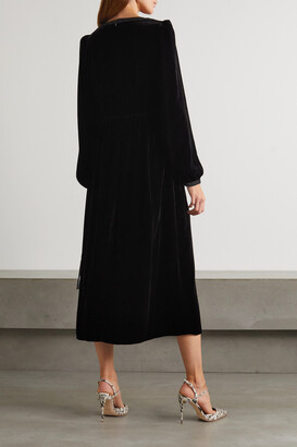 Saloni Camille Bow-embellished Velvet Midi Dress - Black