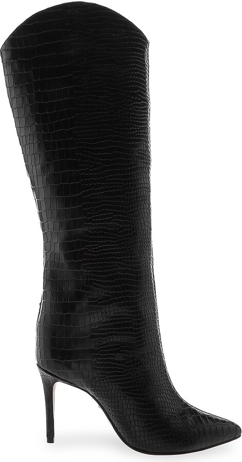 Schutz | Maryana Crocodile-Embossed Leather Boot | 5 US | Dark Chocolate