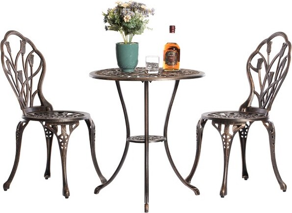 Gardenised GardenisedIndoorandOutdoorBronzeDinningSet2Chairswith1TableBistroPatioCastAluminum.