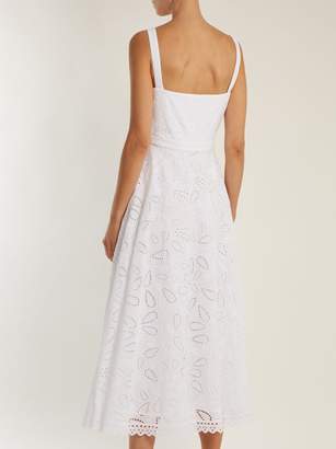 Saloni Fara Broderie Anglaise Cotton Midi Dress - Womens - White