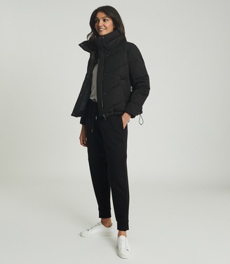 black short puffer jacket women's