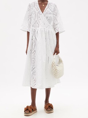 Ganni Broderie-anglaise Organic-cotton Wrap Dress - White - ShopStyle