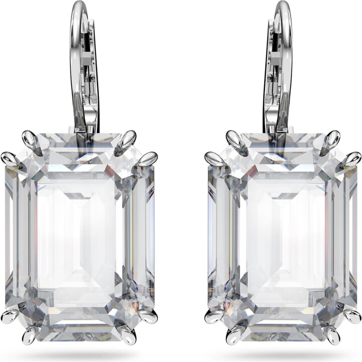 Swarovski Millenia drop earrings, Octagon cut, White, Rhodium plated