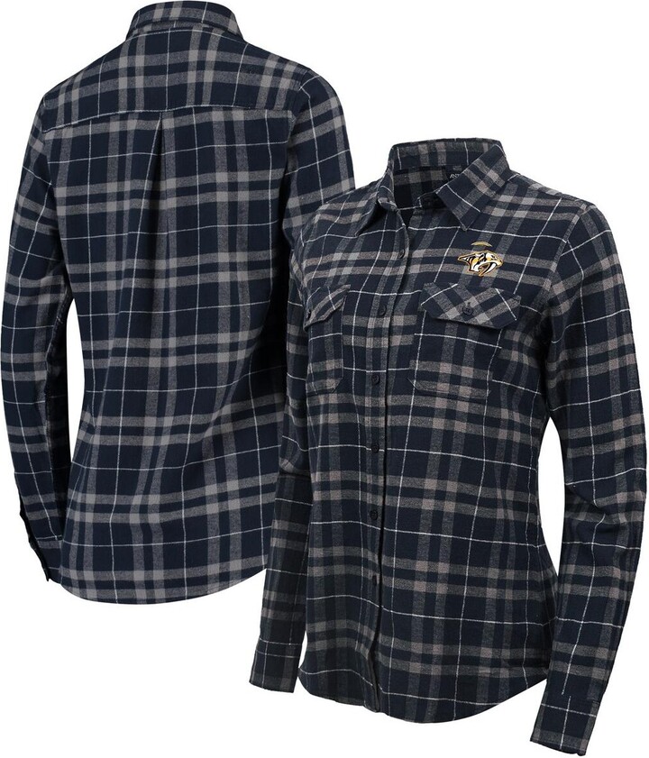 Women's Antigua Navy/Gray Dallas Cowboys Ease Flannel Button-Up