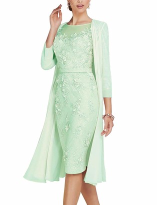 ShineGown Mother of The Groom Dresses Women's 2 Pieces Knee Length Lace Chiffon Gown with Jacket