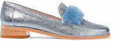 Thumbnail for your product : Loeffler Randall Greta Shearling-trimmed Metallic Cracked-leather Loafers