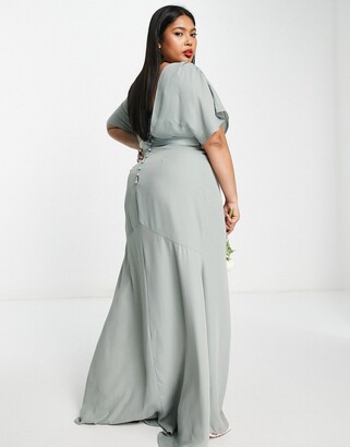 ASOS Curve ASOS DESIGN Curve Bridesmaid short sleeve cowl front maxi dress with button back detail