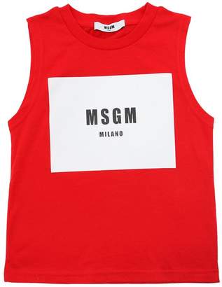 MSGM Logo Print Cotton Jersey T-Shirt