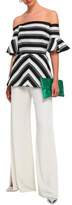 Thumbnail for your product : Lela Rose Off-the-shoulder Striped Cotton And Silk-blend Peplum Top