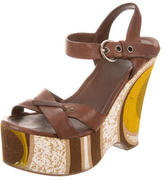 Thumbnail for your product : Miu Miu Leather Platform Wedge Sandals