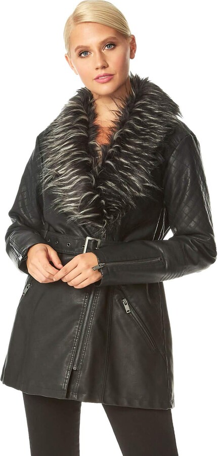 shelikes Womens Jackets Soft Faux PU Biker Style Padded Collar Coats 