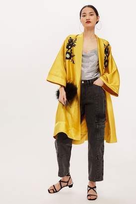Topshop Womens Petite Embroidered Kimono - Gold