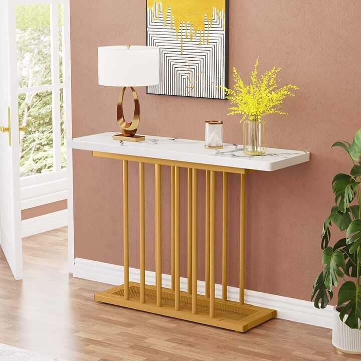 Farfarview Modern White Console Table Behind Couch, Faux Marble Foyer Table ShopStyle