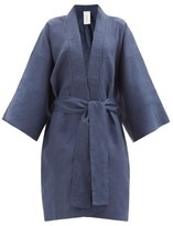Thumbnail for your product : ROSSELL ENGLAND Wide-sleeve Linen-poplin Robe - Navy