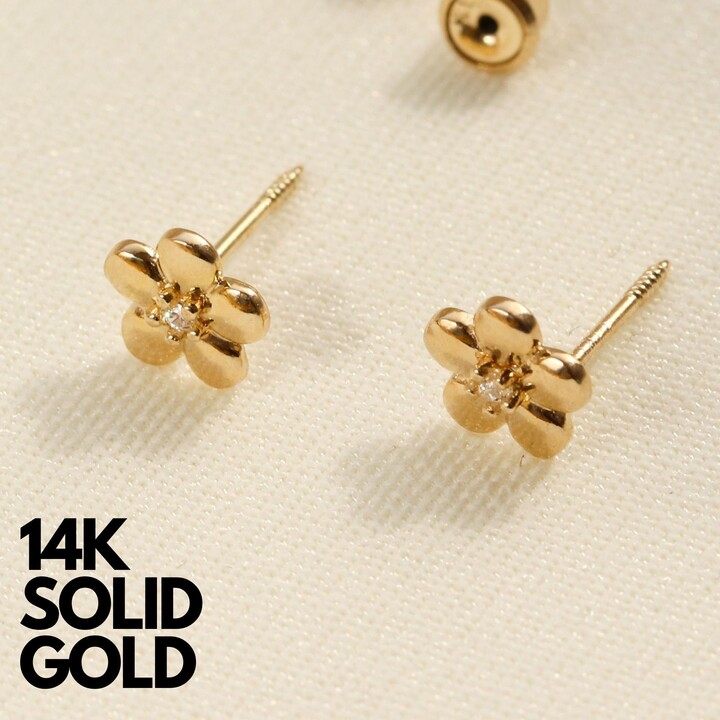 Etsy Gold Earrings Stud Stud Gold 14K Studs Solid Dainty Flower