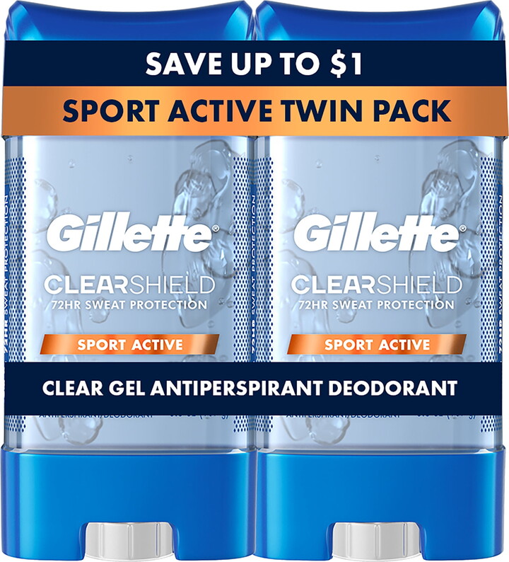 Gillette Antiperspirant Deodorant for Men, Clear Gel, Sport Active, Twin Pack, 3.8 oz