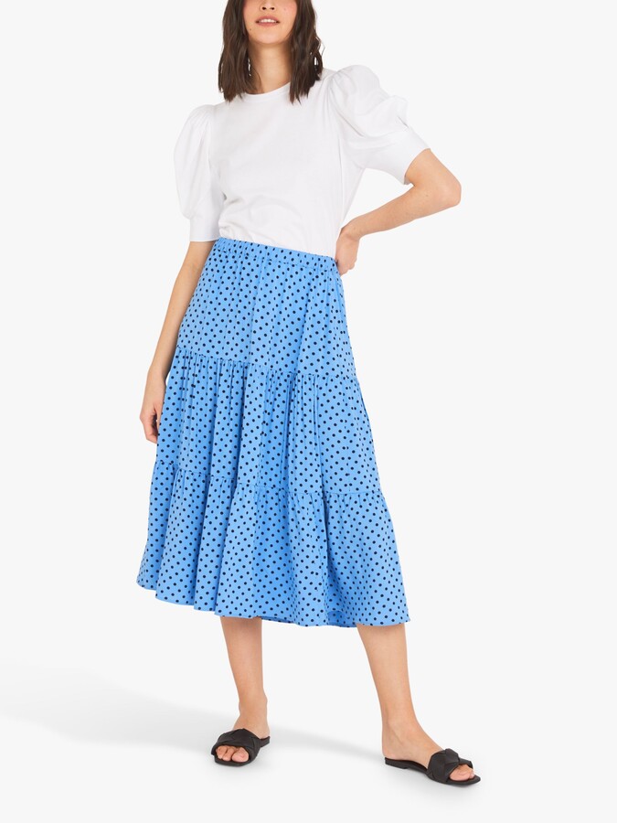 Finery Simone Polka Dot Print Tiered Skirt, Blue/Navy - ShopStyle