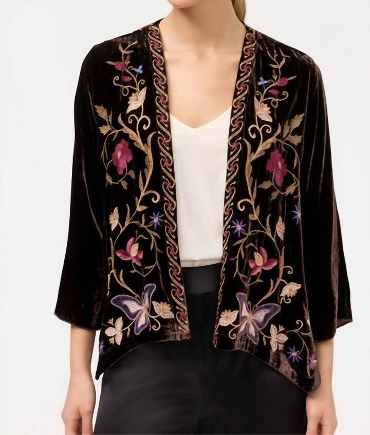 Johnny Was Carmina Velvet Bolero In Chocolate