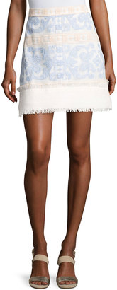 Alexis Anzel Embroidered Mini Skirt, Blue Pattern