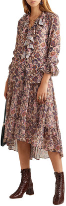 See by Chloe Gathered Floral-print Crepe Midi Skirt