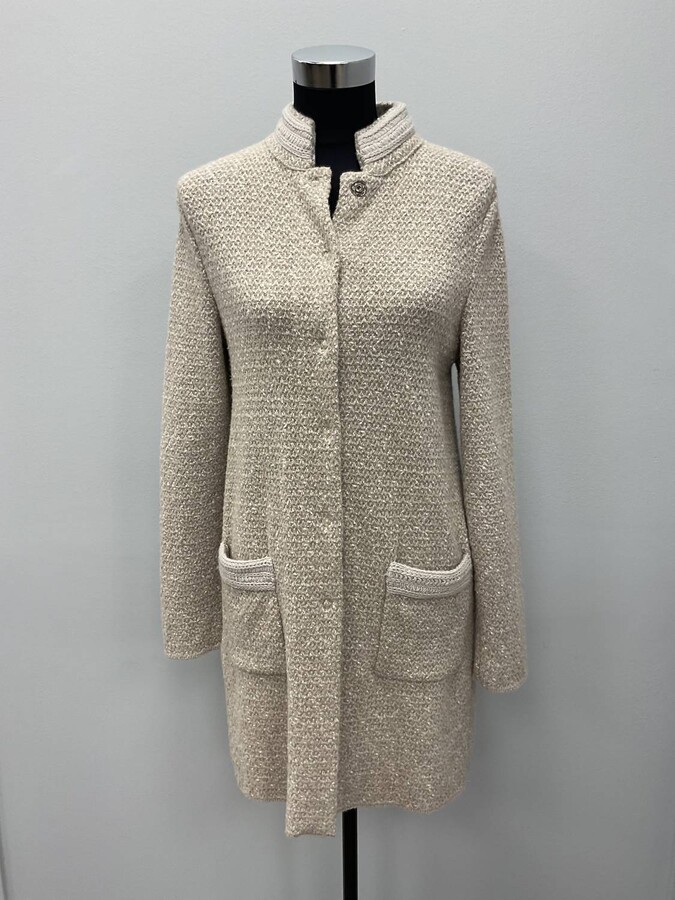 Anne Claire Lurex Tweed Wool Sweater Coat In Beige