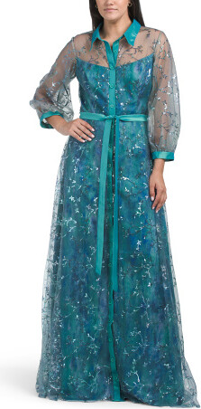 TJMAXX Three-Quarter Sleeve Sequin Shirt Gown For Women, Polyester