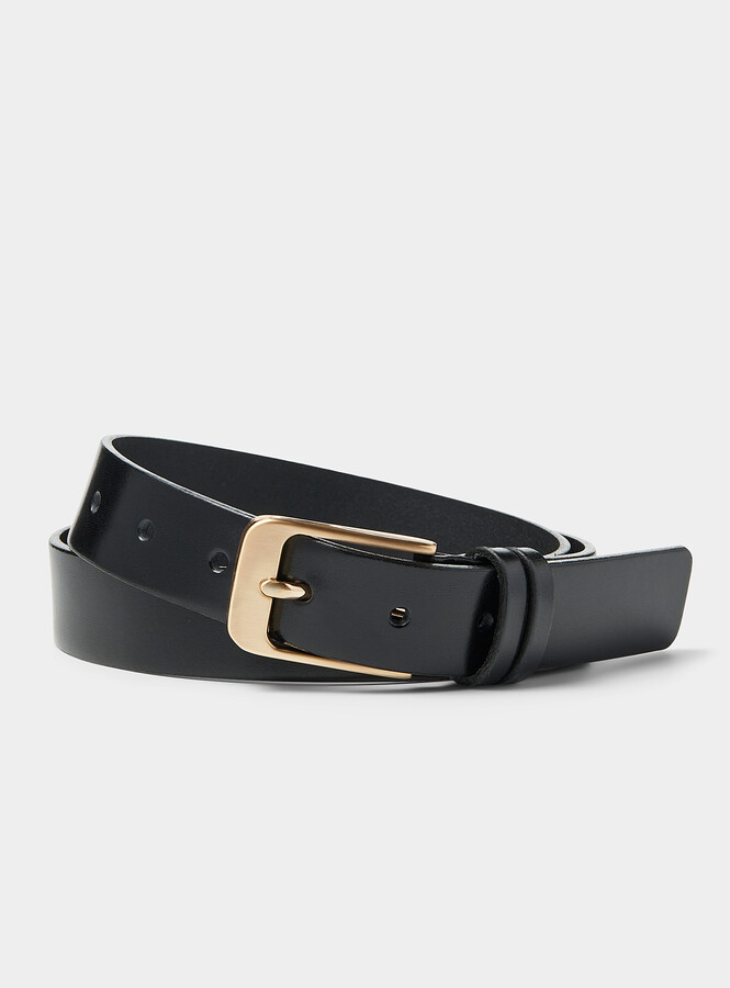 Gold-buckle braided leather belt
