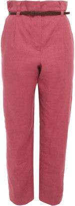 Brunello Cucinelli Cropped Belted Linen-blend Tapered Pants