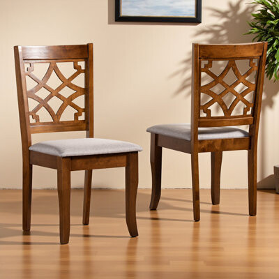 George Oliver Seashore Gray Fabric Upholstered and Wood 2-Piece Dining Chair Set