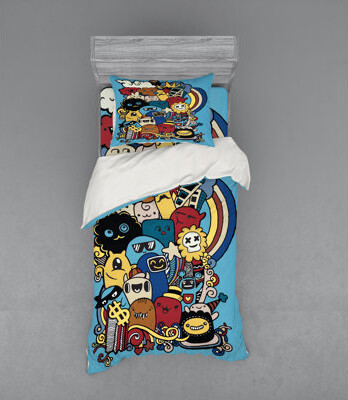 Ambesonne Indie Blue Microfiber Duvet Cover Set