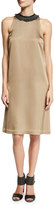 Thumbnail for your product : Brunello Cucinelli Sleeveless Cady Dress w/Monili Leather Collar, Yellow