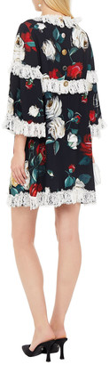 Dolce & Gabbana Embellished lace-trimmed floral-print crepe de chine mini dress