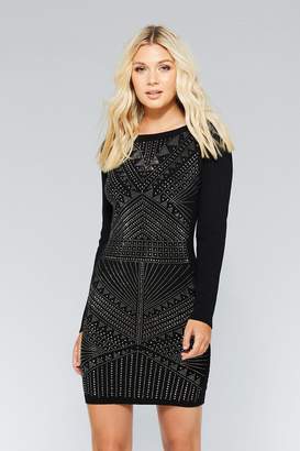 Quiz Black Light Knit Long Sleeve Embellished Dress