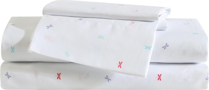 Eddie Bauer Dragonflies Microfiber 4-Pc. Sheet Set, Queen - White, Pink, Blue