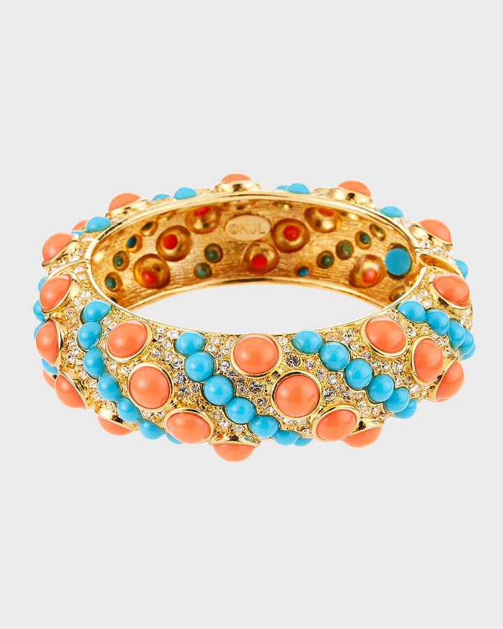 Kenneth Jay Lane white w/satin gold coral resin bangle bracelet 