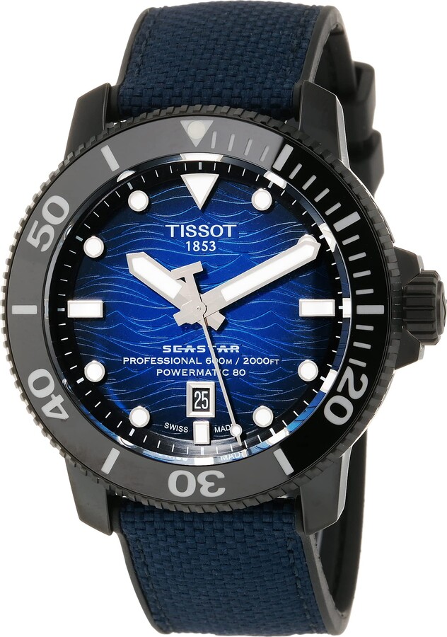 Tissot Mens Seastar 2000 Professional Powermatic 80 316L Stainless Steel case with Black PVD Coating Automatic Watch