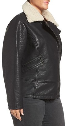 Steve Madden Plus Size Women's Faux Leather Moto Jacket With Faux Shearling Collar